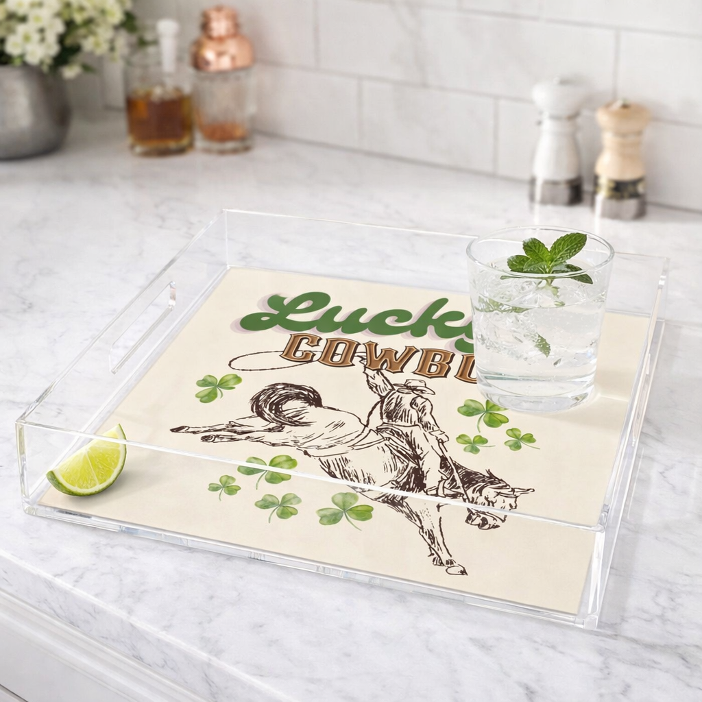 Acrylic Serving Tray - St. Patrick's Day - Lucky Cowboy