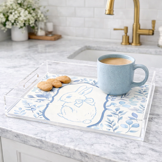 Acrylic Serving Tray - Easter Tray - Chinoiserie Bunny