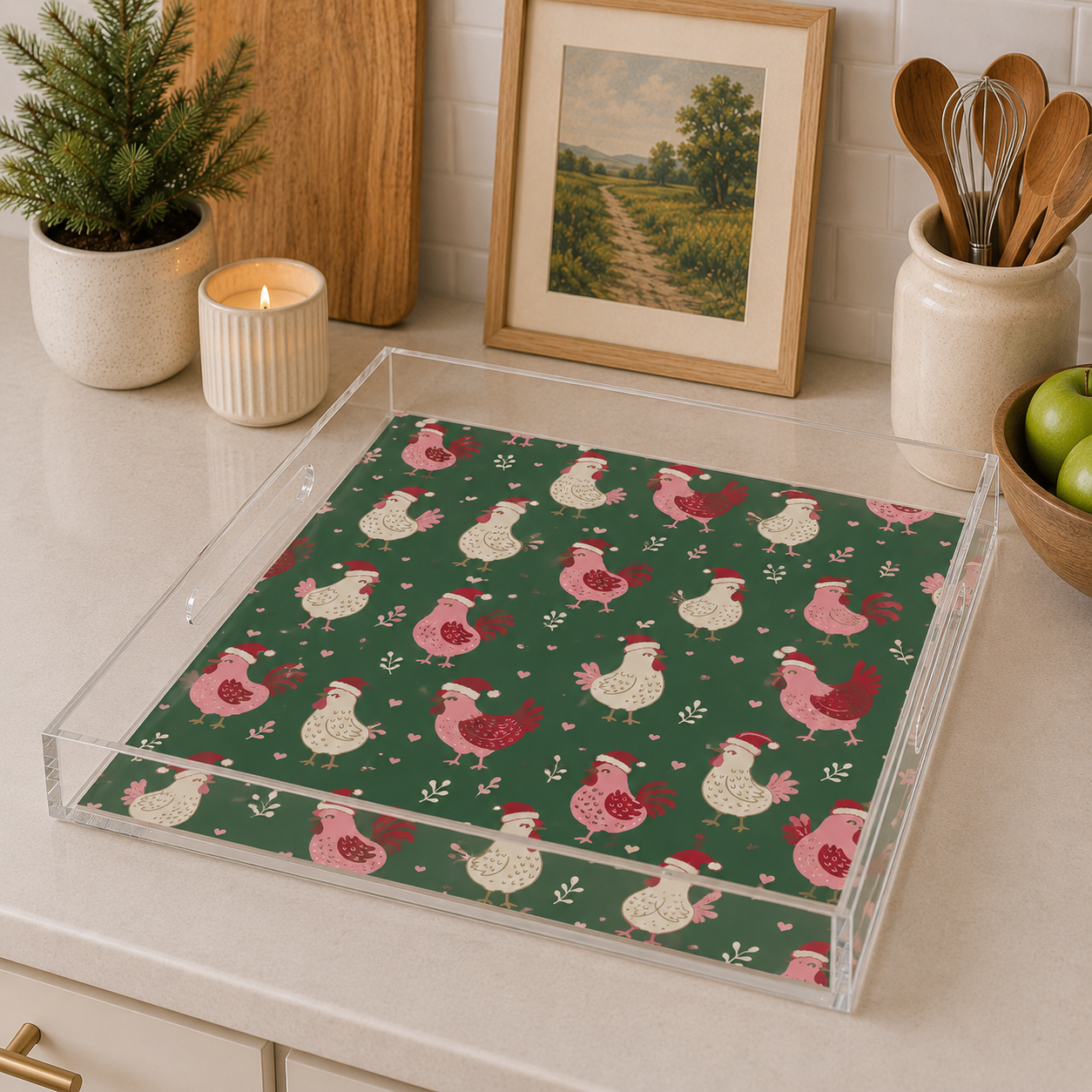 Holiday Collection Acrylic SQUARE Tray – 12” x 12” Medium