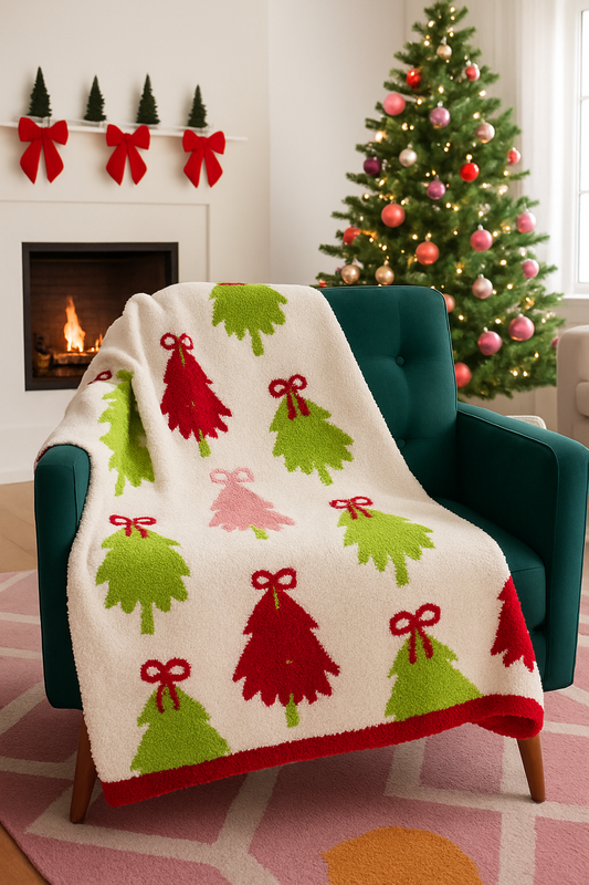 PREORDER Colorful Christmas Trees Luxe Throw Blanket Ships 9/15/25
