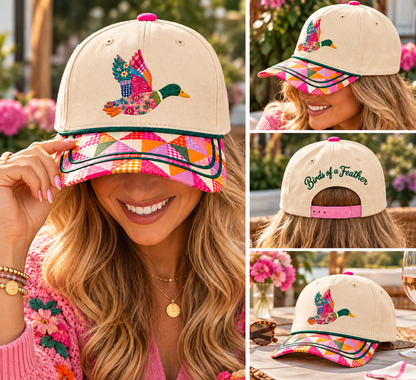 PREORDER Hat – Birds of a Feather Patchwork Duck Embroidered Hat SHIPS 11/15