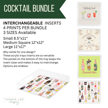 Acrylic Tray Interchangeable Insert Set of 4 - Pick your size - Cocktail Bundle