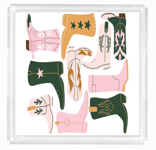 Acrylic Serving Tray - Western Collection - Cowboy Boots