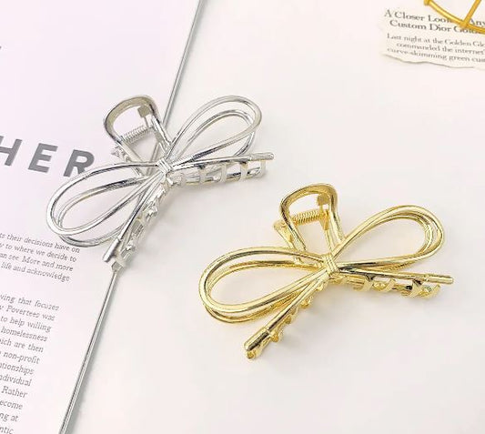 Bow Hair Claw Clip Gold + Silver