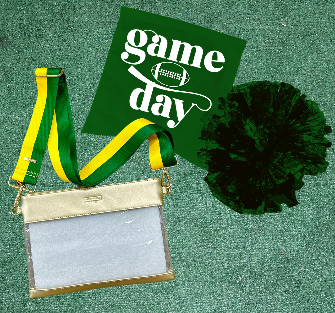 Gold & Clear Stadium Bag + Green & Yellow Gameday Strap NCAA/NFL/Concert