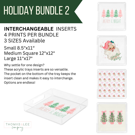 Acrylic Tray Interchangeable Insert Set of 4 - Pick your size - HOLIDAY BUNDLE 2