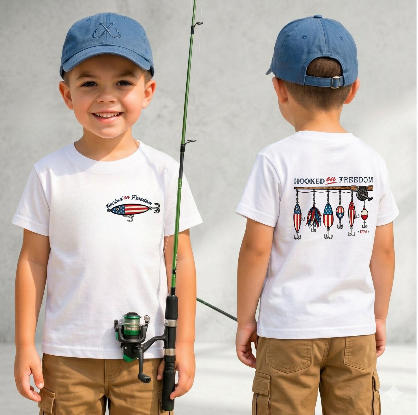 Youth Tees - Youth Hooked on Freedom Fishing Tee