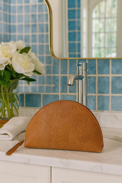 Tooled Leather Cosmetic Bags