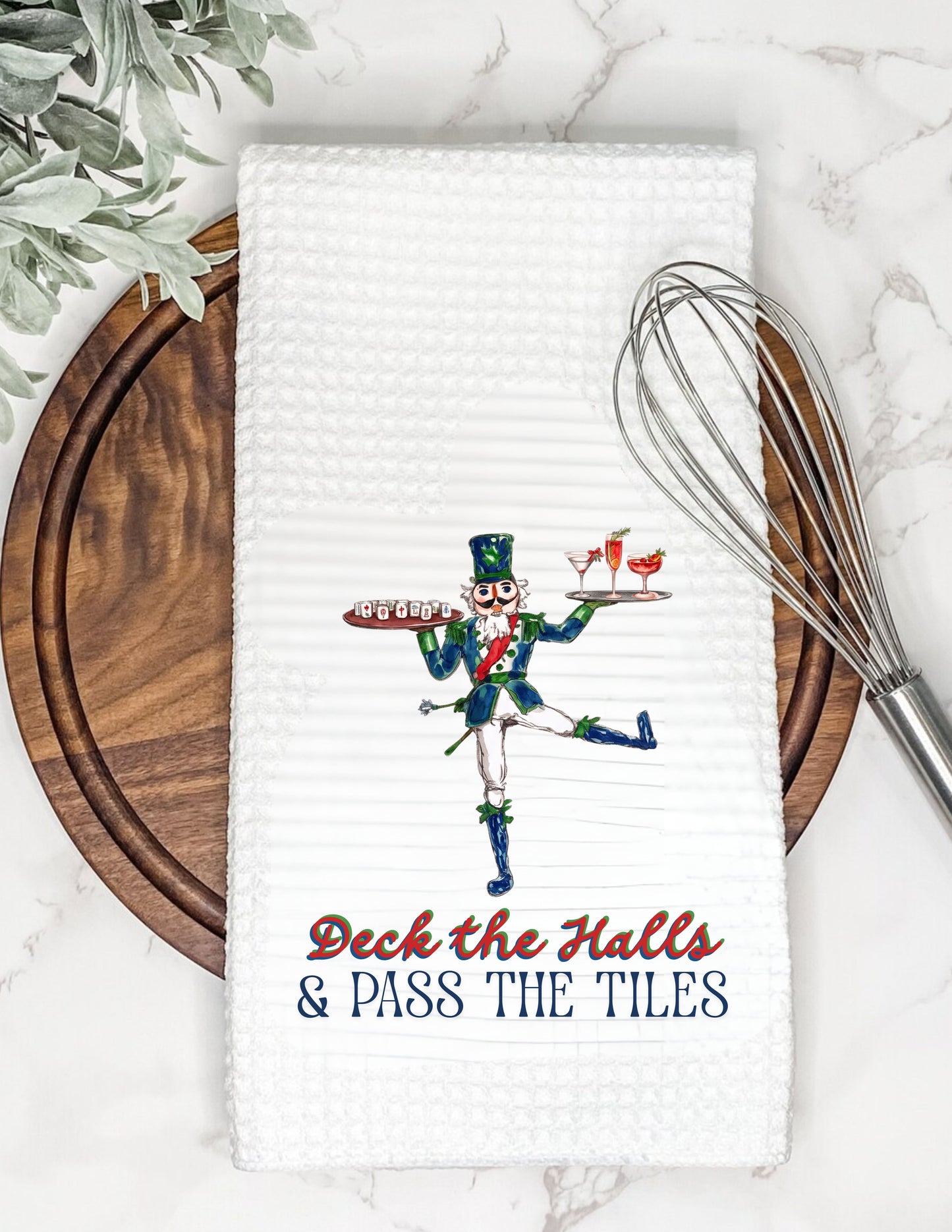 Mahjong Waffle Tea Towel Deck the Halls Tile