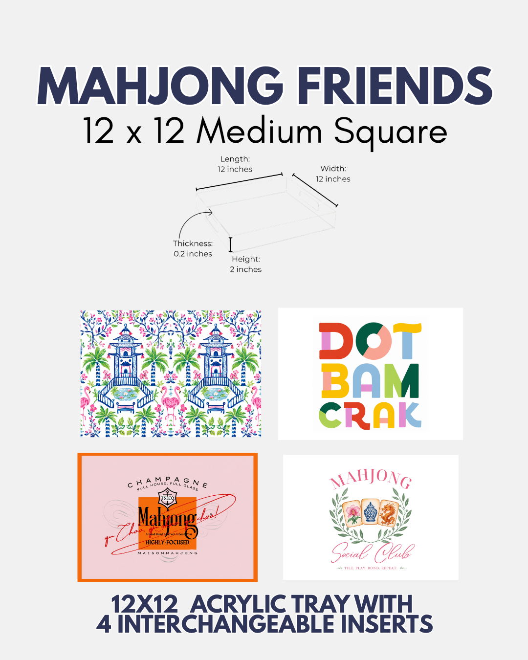 Mahjong Friends Square 12x12 Tray with 4 Interchangeable Inserts – 12x12 medium