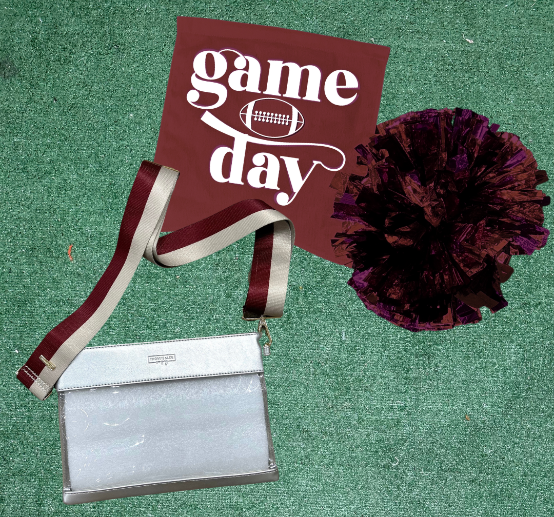 Silver & Clear Stadium Bag + Maroon & Grey Gameday Strap NCAA/NFL/Concert