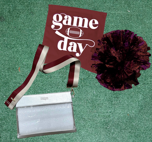 Silver & Clear Stadium Bag + Maroon & Grey Gameday Strap NCAA/NFL/Concert