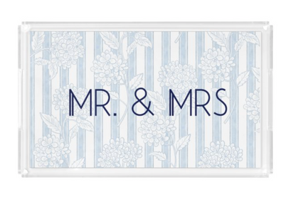 Decorative mat with 'MR. & MRS.' text on a striped background