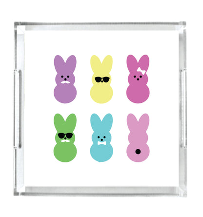 Acrylic Serving Tray - Easter Cool Bunny Colorful Tray - Peeps