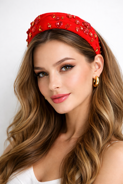 Valentine's Day Headband "Hearts on Fire" Hand-sewn Embellishments