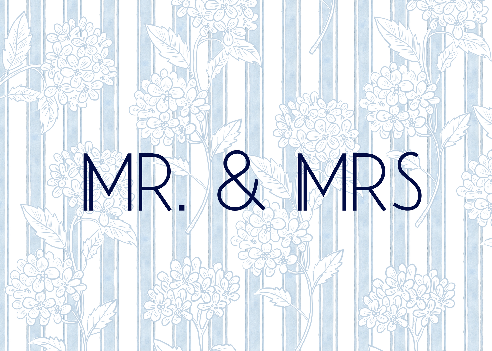 Decorative text 'MR. & MRS.' with floral elements on a striped background