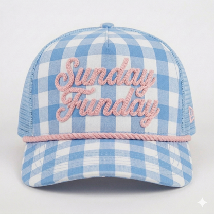 PREORDER Sunday Funday Gingham Hat – Blue & Pink Embroidered Hat - Ships 6/22