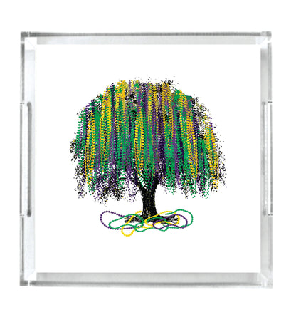 Acrylic Serving Tray - Throw beads on a tree - Mardi Gras