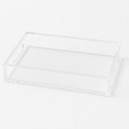 Clear acrylic tray on a white background