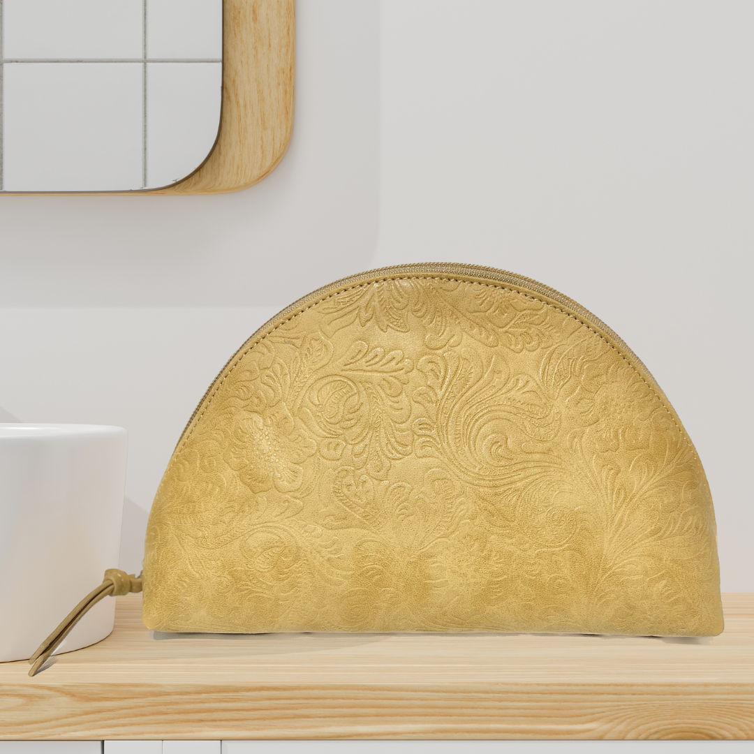 Tooled Leather Cosmetic Bags