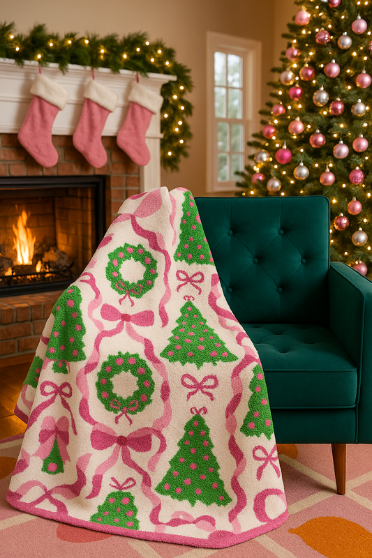 PREORDER Holiday Wreaths and Trees Luxe Throw Blanket Ships 9/30/25