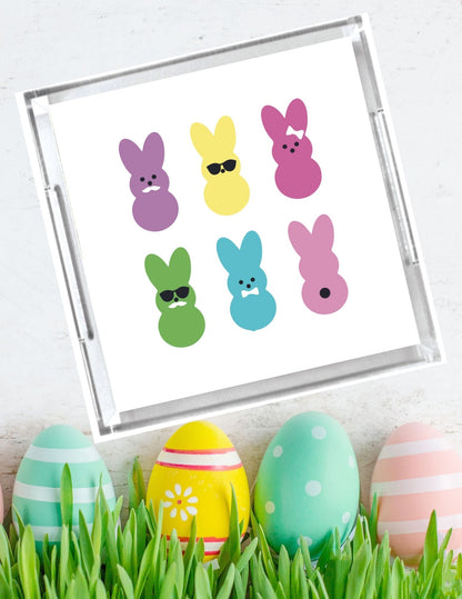 Acrylic Serving Tray - Easter Cool Bunny Colorful Tray - Peeps