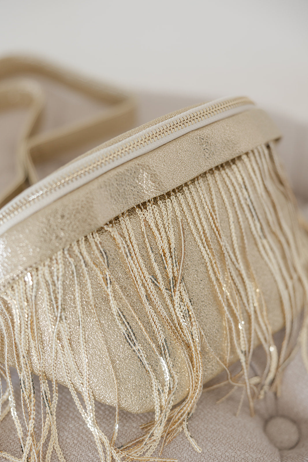 Metallic Removable Fringe Western Style Suede Bum Sling Hip Bag