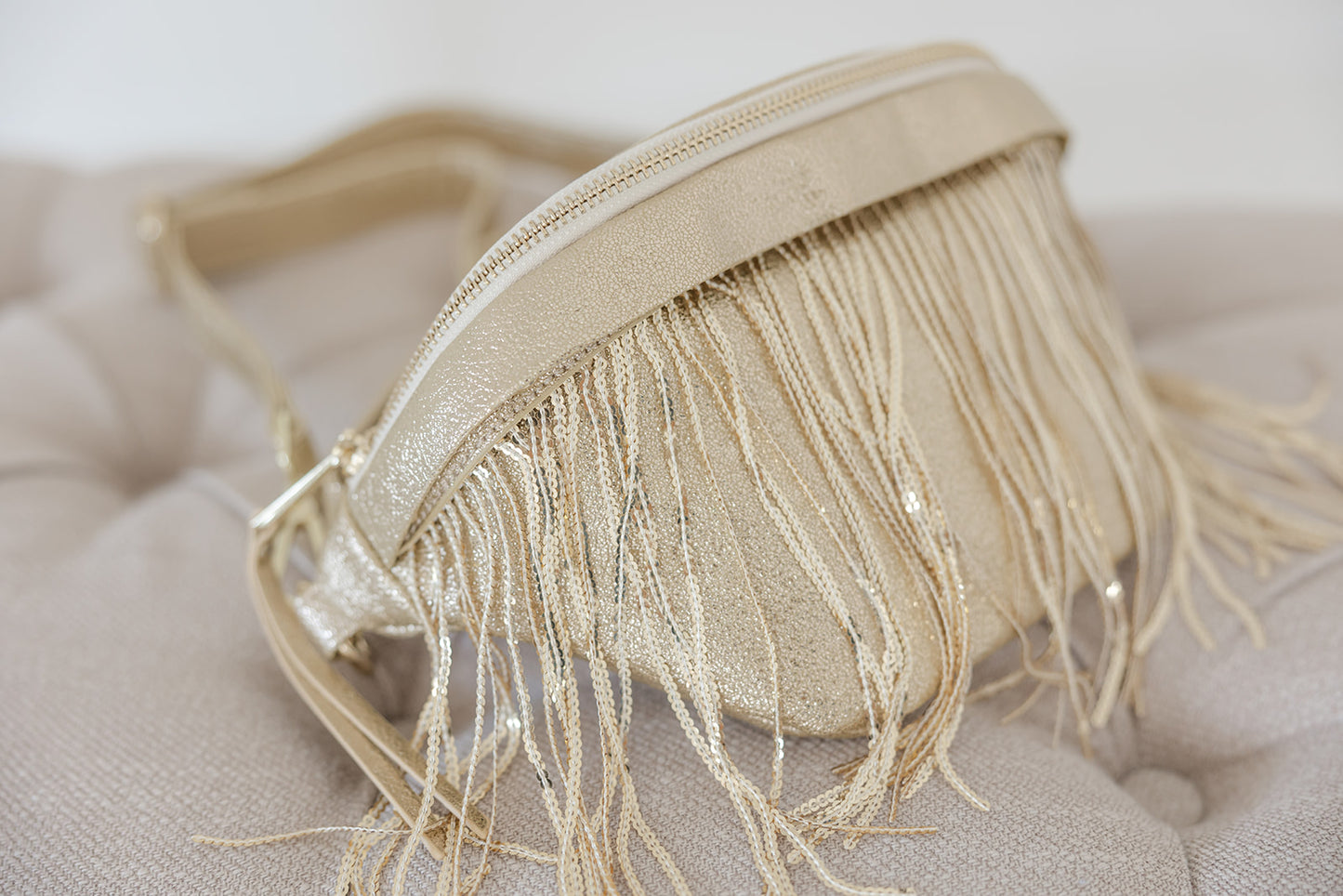 Metallic Removable Fringe Western Style Suede Bum Sling Hip Bag