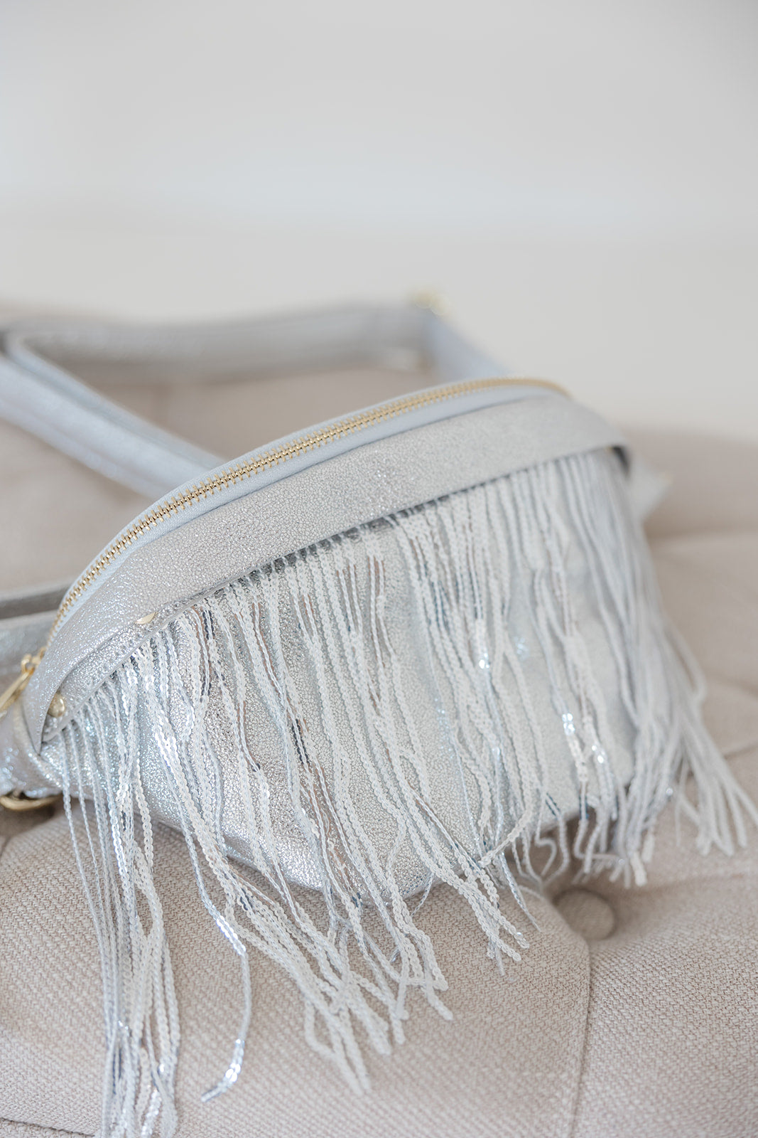 Metallic Removable Fringe Western Style Suede Bum Sling Hip Bag