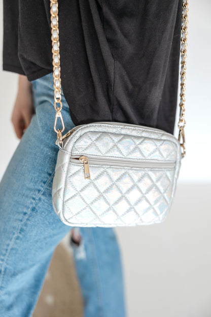 SueEllen Quilted Small Crossbody Bag with Gold Chain Strap