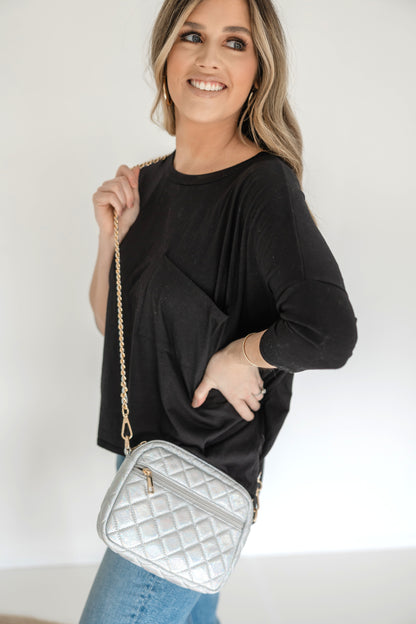 SueEllen Quilted Small Crossbody Bag with Gold Chain Strap