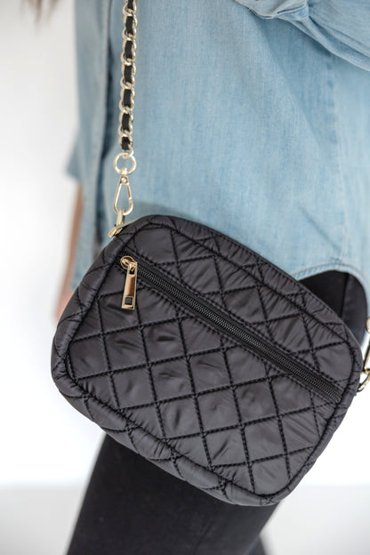 SueEllen Quilted Small Crossbody Bag with Gold Chain Strap