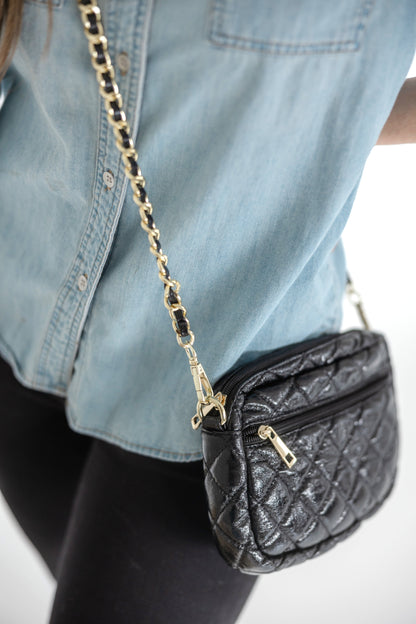 SueEllen Quilted Small Crossbody Bag with Gold Chain Strap