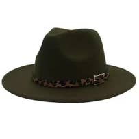 GREEN Adjustable Flat Brim Fedora Hat with Leopard Band