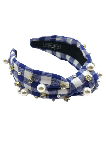 Gingham Headband with hand sewn Embellishments