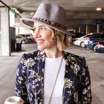 GREY Adjustable Flat Brim Fedora Hat with Leopard Band