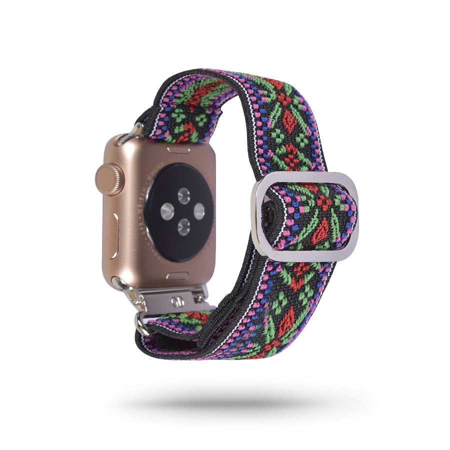 Green and Red Boho Adjustable Fabric Apple Watch Band