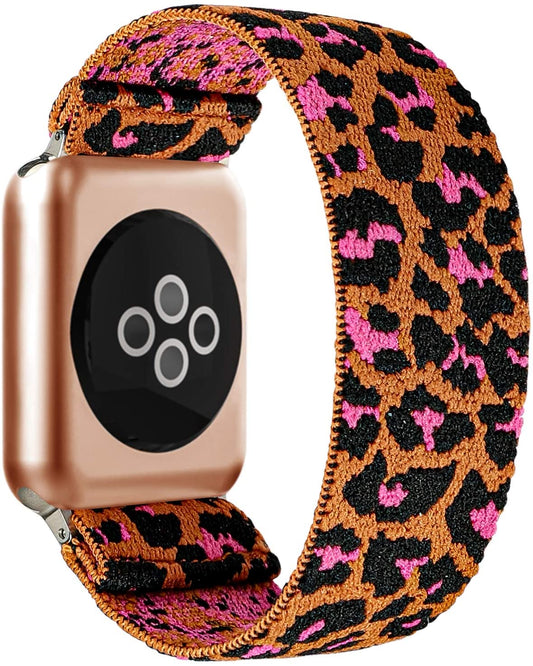 Brown and Pink Cheetah Adjustable Fabric Apple Watch Band