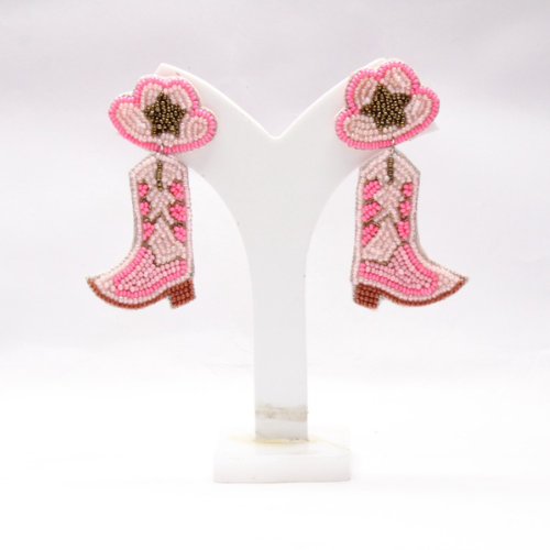 Hand Beaded Boot Pink & Hot Pick Cowboy Hat Seed Bead