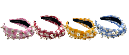 Gingham Headband with hand sewn Embellishments