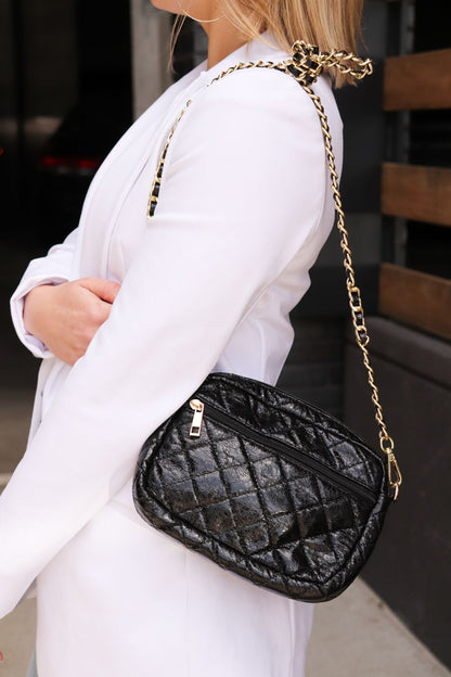 SueEllen Quilted Small Crossbody Bag with Gold Chain Strap