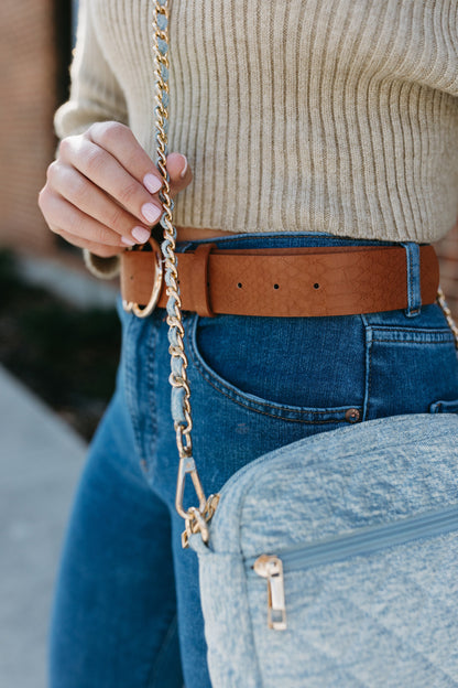 SueEllen Quilted Small Crossbody Bag with Gold Chain Strap