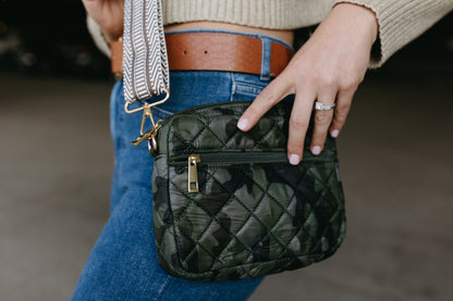 SueEllen Quilted Small Crossbody Bag with Gold Chain Strap
