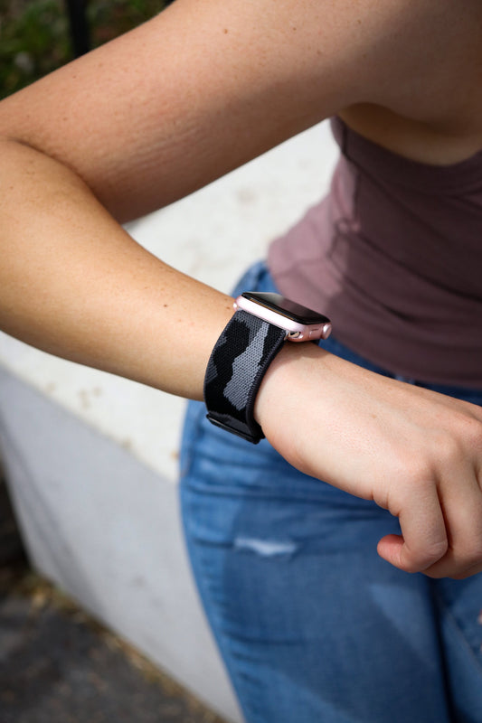 Grey Camouflage Adjustable Fabric Apple Watch Band