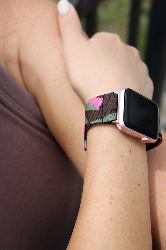 Pink Camouflage Adjustable Fabric Apple Watch Band