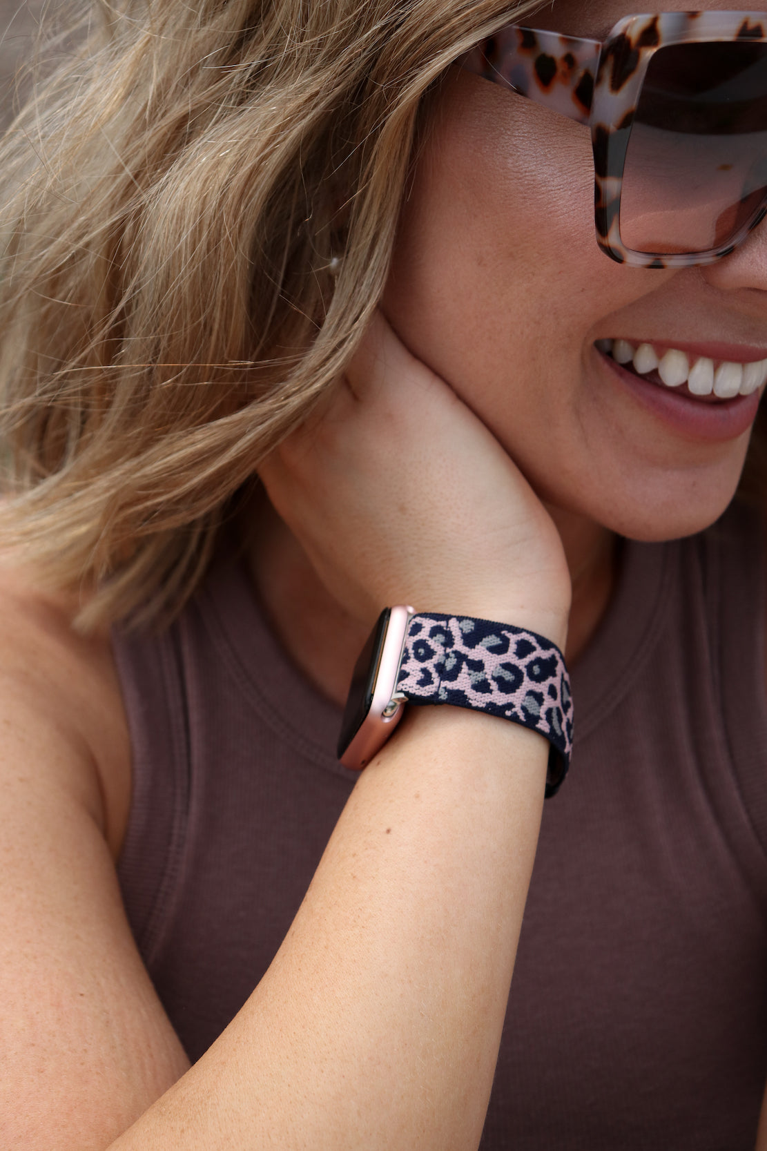 Pink Cheetah Adjustable Fabric Apple Watch Band