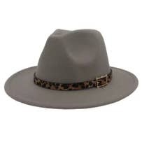 GREY Adjustable Flat Brim Fedora Hat with Leopard Band