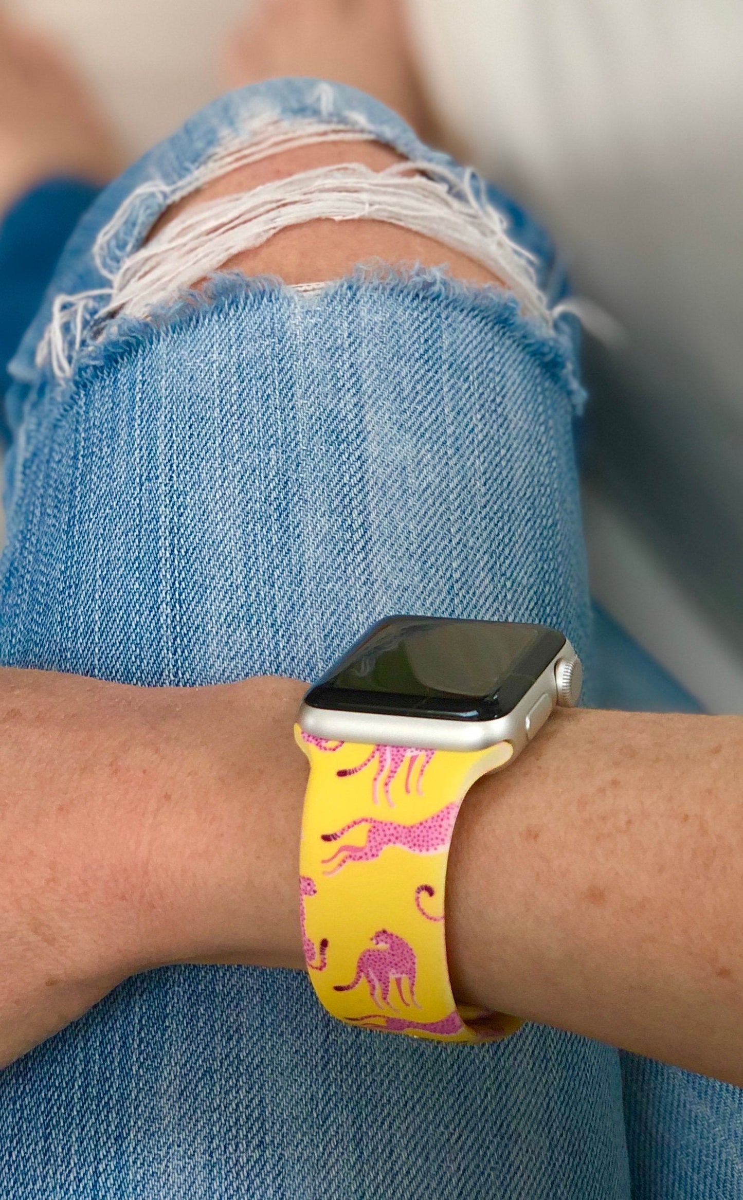 Yellow and Pink Cheetah Apple Watch Band